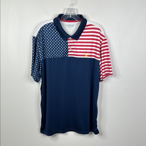 Izod Red White and Blue Patriotic Stars USA Classic Golf Polo Men's Size Large - Picture 1 of 6